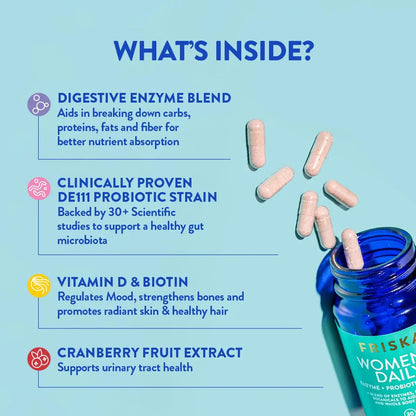 FRISKA Women’s Daily Digestive Enzyme and Probiotics Supplement, Advanced Natural Support for Female Digestive Health, Fights Bloating, Eases Digestion, Supports Nutrient Absorption, 30 Capsules FR!SKABuy Supplements Australia