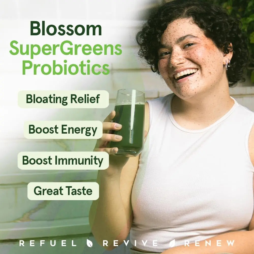 Blossom SuperGreens Probiotics – Digestive Enzymes with Pre/ProBiotics for Bloating Relief – 30+ SuperGreens & SuperReds to Boost Energy –Organic, Gluten-Free, No Fiber, 0g Sugar (Lemon Citrus) BRANIA buy supplements Au