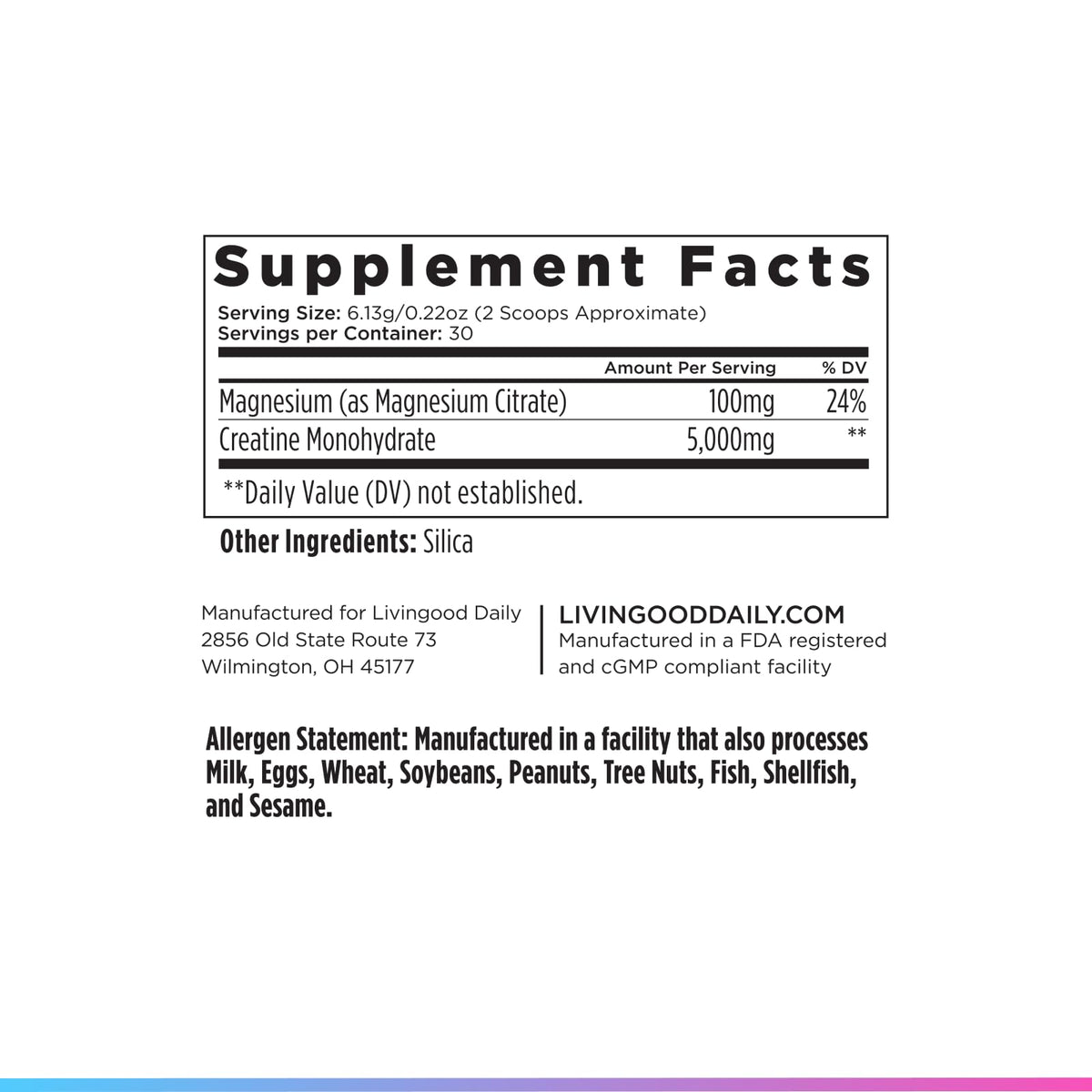 Livingood Daily Creatine + Magnesium Powder, Unflavored | 5g Micronized Creatine Monohydrate with Magnesium for Energy, Muscle Recovery & Performance | 30 Servings Livingood DailyBuy Supplements Australia