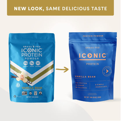 ICONIC Protein Powder, Vanilla Bean - Sugar Free, Low Carb Protein Powder - Lactose Free, Gluten Free, Non-GMO - 20g Grass Fed Whey & Casein Protein - Keto Friendly, 1 lb Pouch (18 Servings) ICONIC buy supplements Au