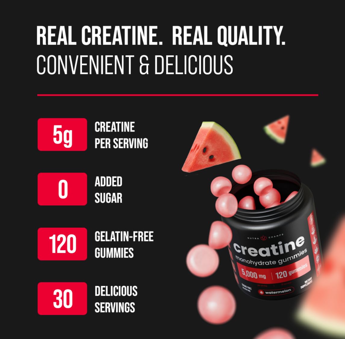 NutraChamps 120 Creatine Gummies for Men & Women - 5g Sugar Free Chewable Creatine Monohydrate Gummies - Supports Protein Synthesis, Muscle Recovery & Workout Performance NutraChampsBuy Supplements Australia