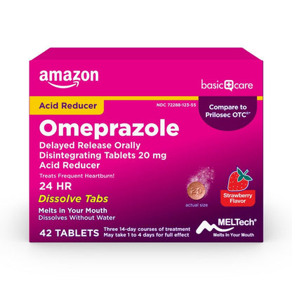 Amazon Basic Care Omeprazole Delayed Release Orally Disintegrating Tablets, 20 mg, Acid Reducer, Strawberry Flavor, 24 Hour Heartburn Medicine, 42 Count Amazon Basic Care buy supplements Au