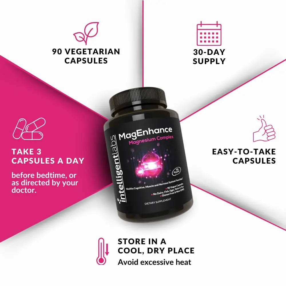 Intelligent Labs MagEnhance Magtein Magnesium Complex Supplement L-Threonate with Magnesium Glycinate and Taurate, 90 Capsules Intelligent Labs canada supplements