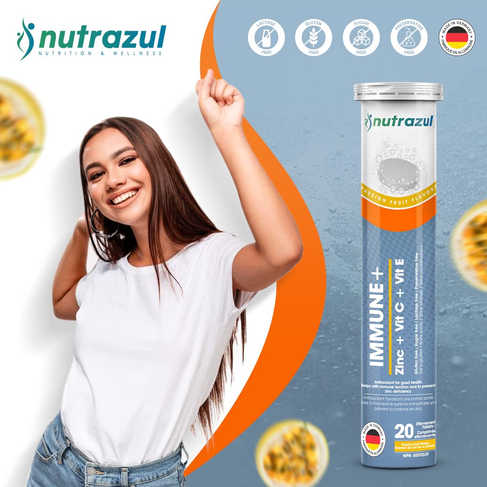 nutrazul Immune+ Effervescent Tablets, Vitamin C, Vitamin E & Zinc Supplement, Supports Overall Wellness with a VIT C, VIT E & Zinc Blend nutrazulBuy Supplements Australia