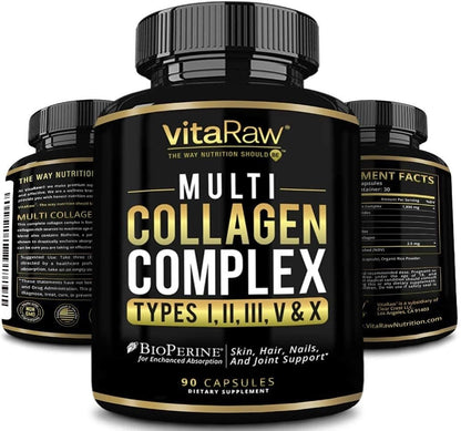 VitaRaw Collagen Pills 1800 mg - Multi Collagen Supplements (Types I, II, III, V & X) Grass Fed Non GMO Collagen Peptides Pills for Hair, Skin and Joints - Hydrolyzed Collagen Protein Powder VitaRawBuy Supplements Australia