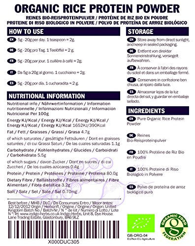 Indigo Herbs Organic Rice Protein Powder 1kg Indigo HerbsBuy Supplements Australia