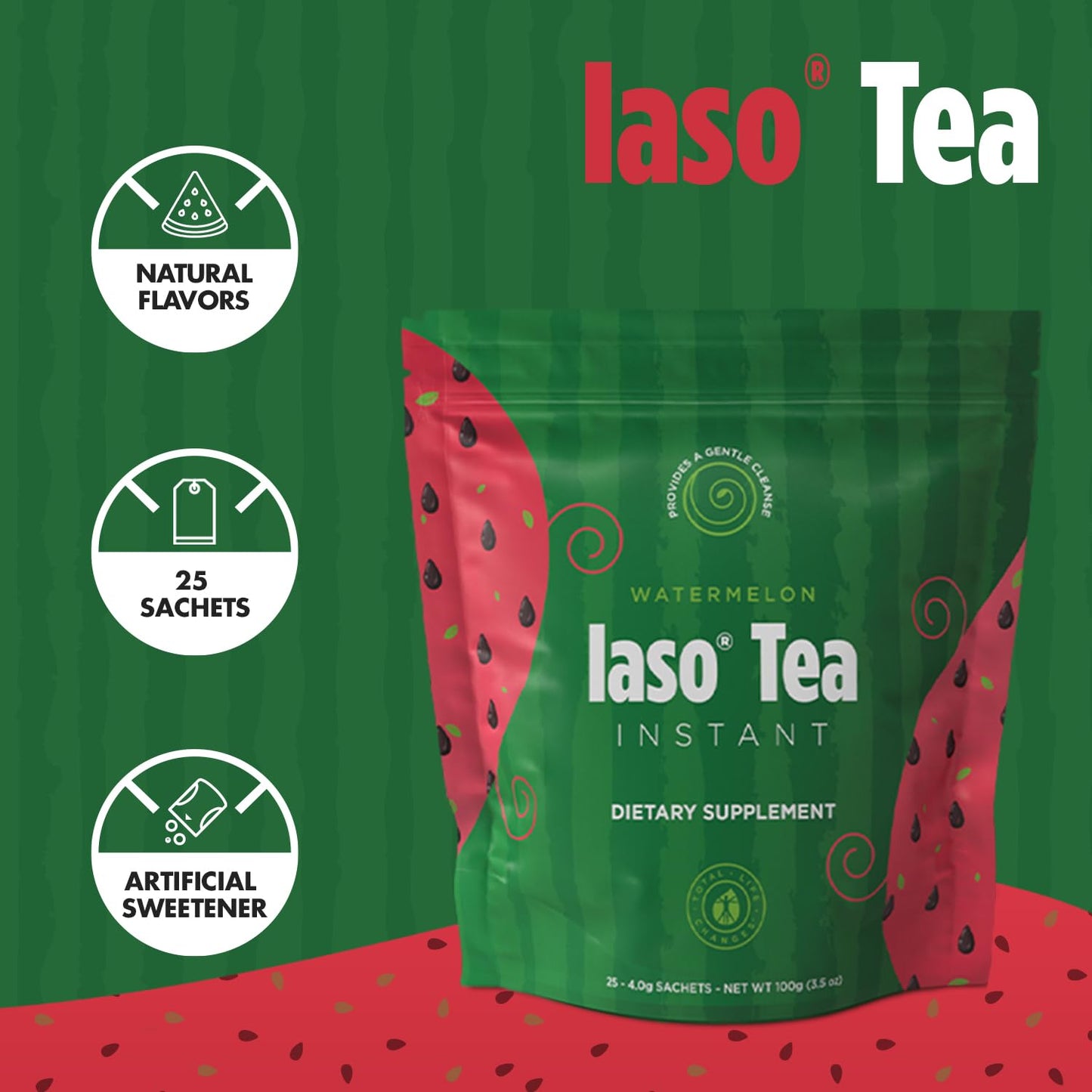 Iaso Instant Tea Watermelon Flavor - 4 grams (25 Sachets) Total Life ChangesBuy Supplements Australia