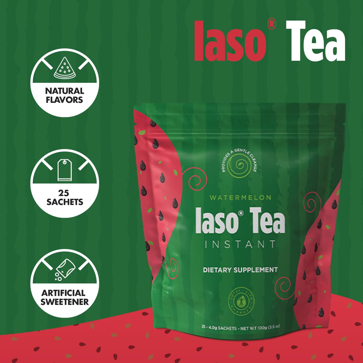 Iaso Instant Tea Watermelon Flavor - 4 grams (25 Sachets) Total Life ChangesBuy Supplements Australia