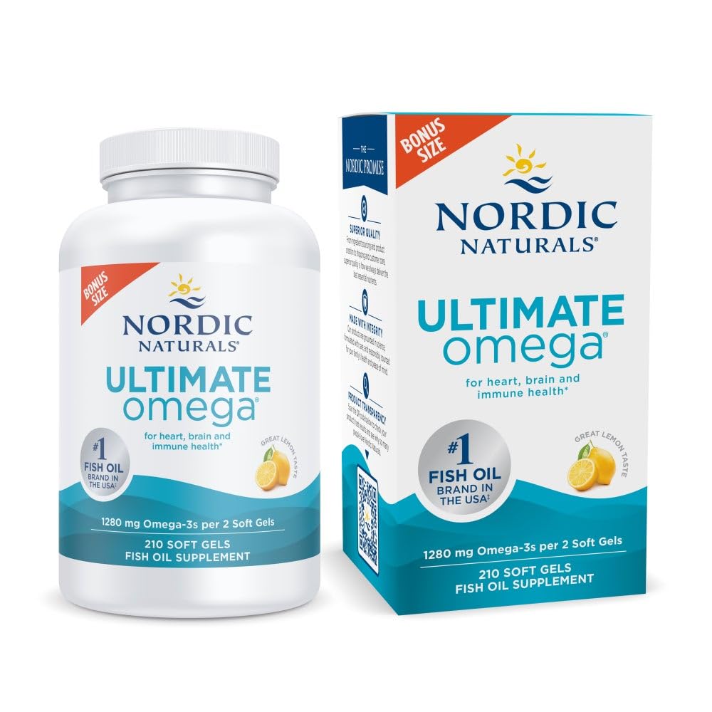 Nordic Naturals Ultimate Omega, Lemon Flavor - 210 Soft Gels - 1280 mg Omega-3 - High-Potency Fish Oil with EPA & DHA - Promotes Brain & Heart Health - Non-GMO - 105 Servings Nordic Naturals buy supplements Au
