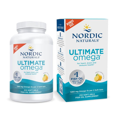 Nordic Naturals Ultimate Omega, Lemon Flavor - 210 Soft Gels - 1280 mg Omega-3 - High-Potency Fish Oil with EPA & DHA - Promotes Brain & Heart Health - Non-GMO - 105 Servings Nordic Naturals buy supplements Au