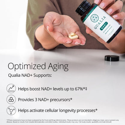 Qualia NAD Supplement — Clinically Proven to Boost NAD+ up to 67%. Optimized Aging, Energy, Focus. Elite NAD+ Booster Ingredients Nicotinamide Riboside (NIAGEN), Niacin, Niacinamide (1 Month Supply) QUALIA LIFE SCIENCESBuy Supplements Australia