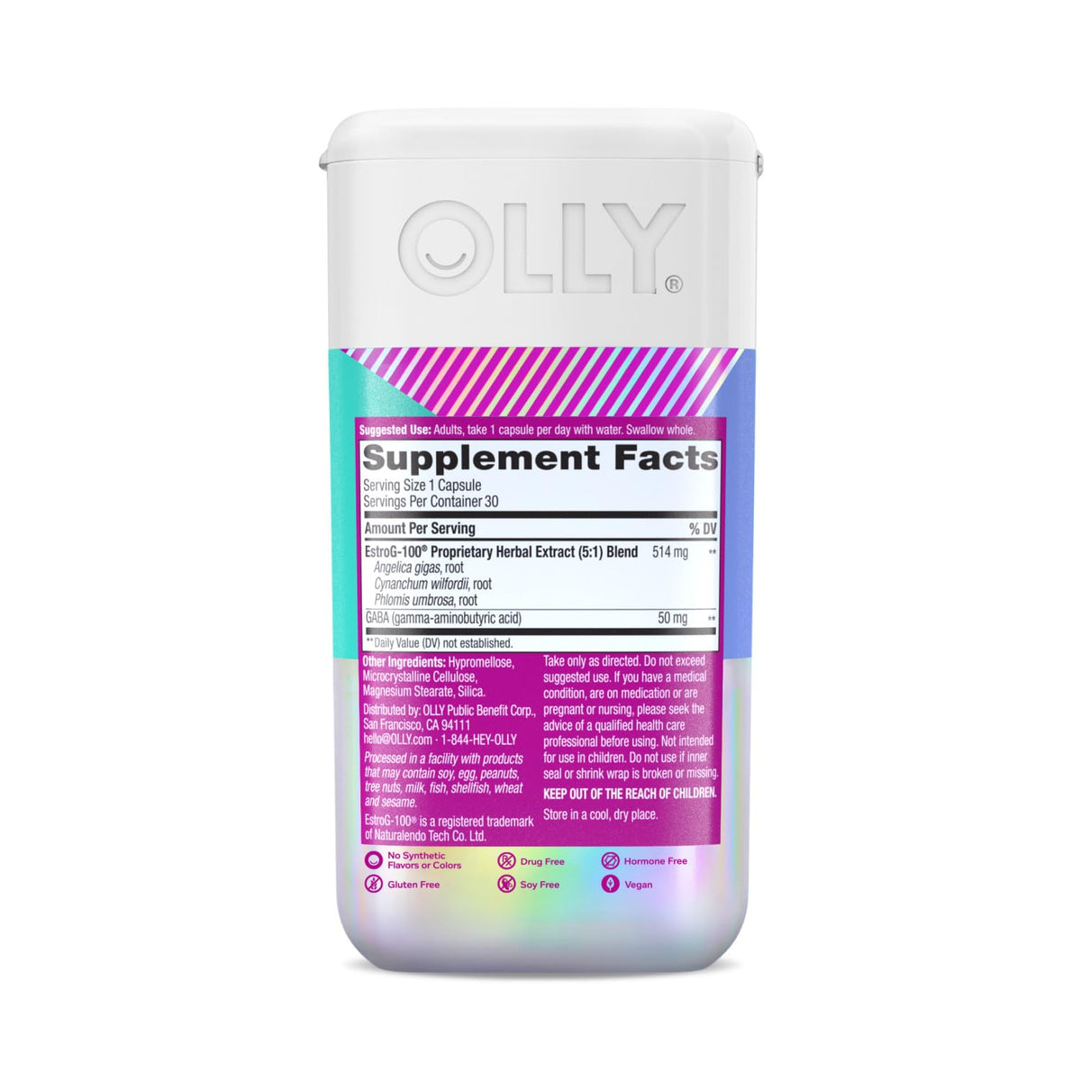 OLLY Mellow Menopause Supplements for Women, Supports Hot Flashes, Vaginal Dryness & Occasional Mood Swings,* Estro-G100®, GABA, Vegan Capsules, 1 Month Supply - 30 Count OLLYBuy Supplements Australia