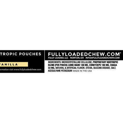 Fully Loaded Alpha Mushroom Pouches - Adaptogen Nootropic Pouches (5-Pack, Vanilla) - Lion's Mane, Cordyceps, & Chaga - 5 cans, 15 Pouches per can - Functional Mushrooms - Made in the USA Fully Loaded BullseyeBuy Supplements Australia