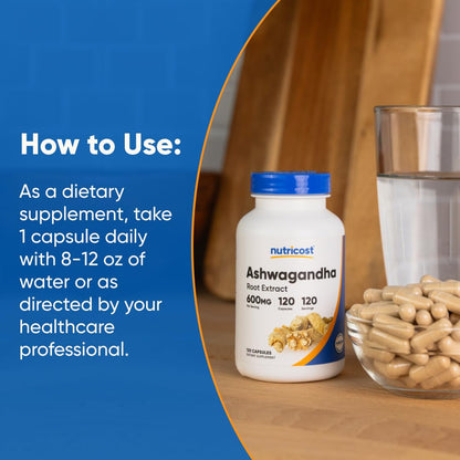Nutricost Ashwagandha Herbal Supplement 600mg, 120 Capsules - Vegetarian, Non-GMO, Gluten Free, Ashwagandha Root NutricostBuy Supplements Australia