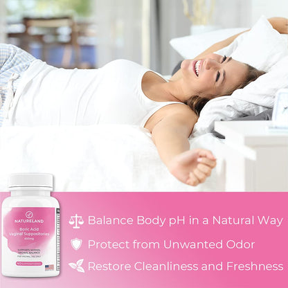 Natureland Boric Acid Suppositories for Women - 600mg, 40 Count - Made in USA - Feminine Care for pH Balance & Odor Control - Unscented Intimate Health Support NaturelandBuy Supplements Australia