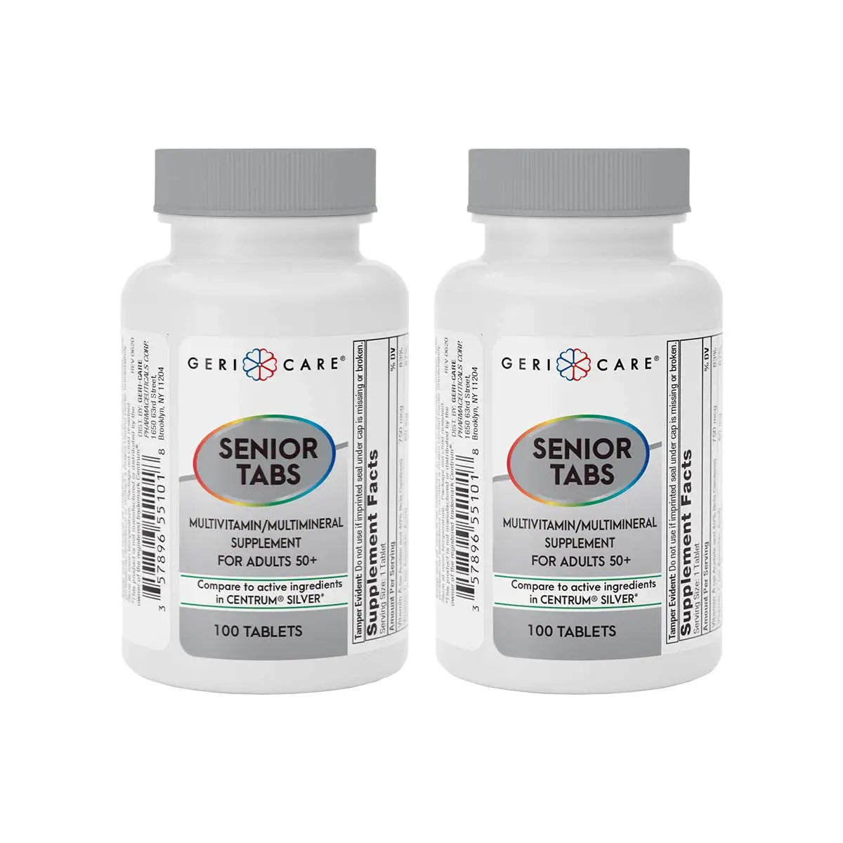 GeriCare Senior Tab 50+ Multivitamin and Minerals Tablets - Immune Support - Age-Defying Nutrition, 100 Count (Pack of 2) GeriCare