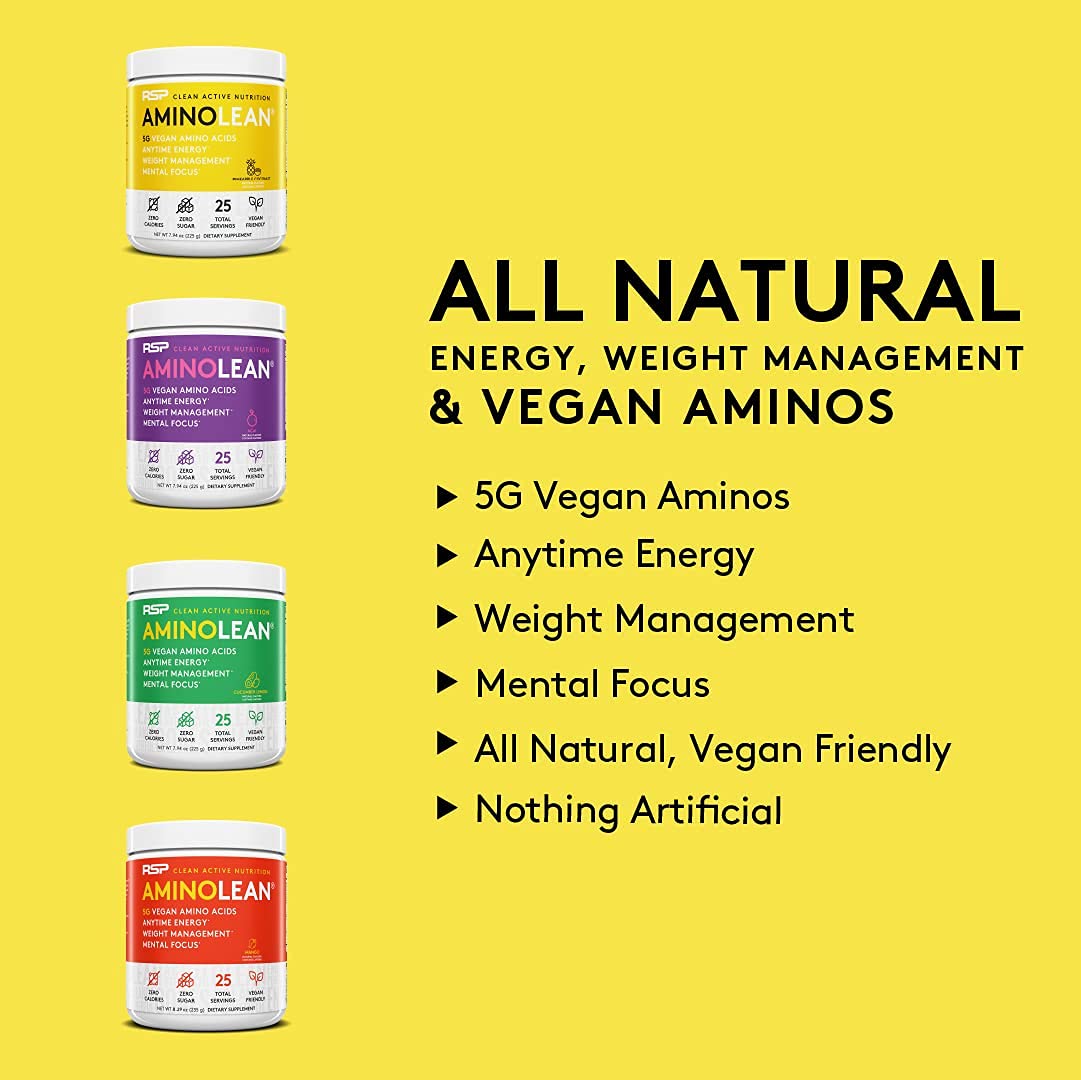 RSP NUTRITION Vegan AminoLean Pre Workout Energy (Mango 25 Servings) with AminoLean Recovery Post Workout Boost (Tropical Island Punch 30 Servings)