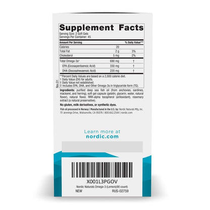 Nordic Naturals Omega-3, Lemon Flavor - 90 Soft Gels - 690 mg Omega-3 - Fish Oil - EPA & DHA - Immune Support, Brain & Heart Health, Optimal Wellness - Non-GMO - 45 Servings Nordic Naturals buy supplements Au
