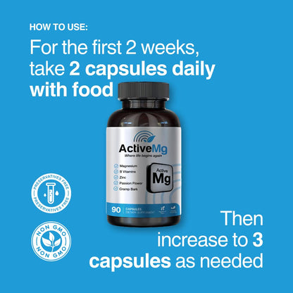 Active Mg Magnesium Supplement – 300mg Elemental Magnesium + Zinc & B Vitamins – Muscle & Nerve Support – 90 Vegan Capsules Migraine StopBuy Supplements Australia