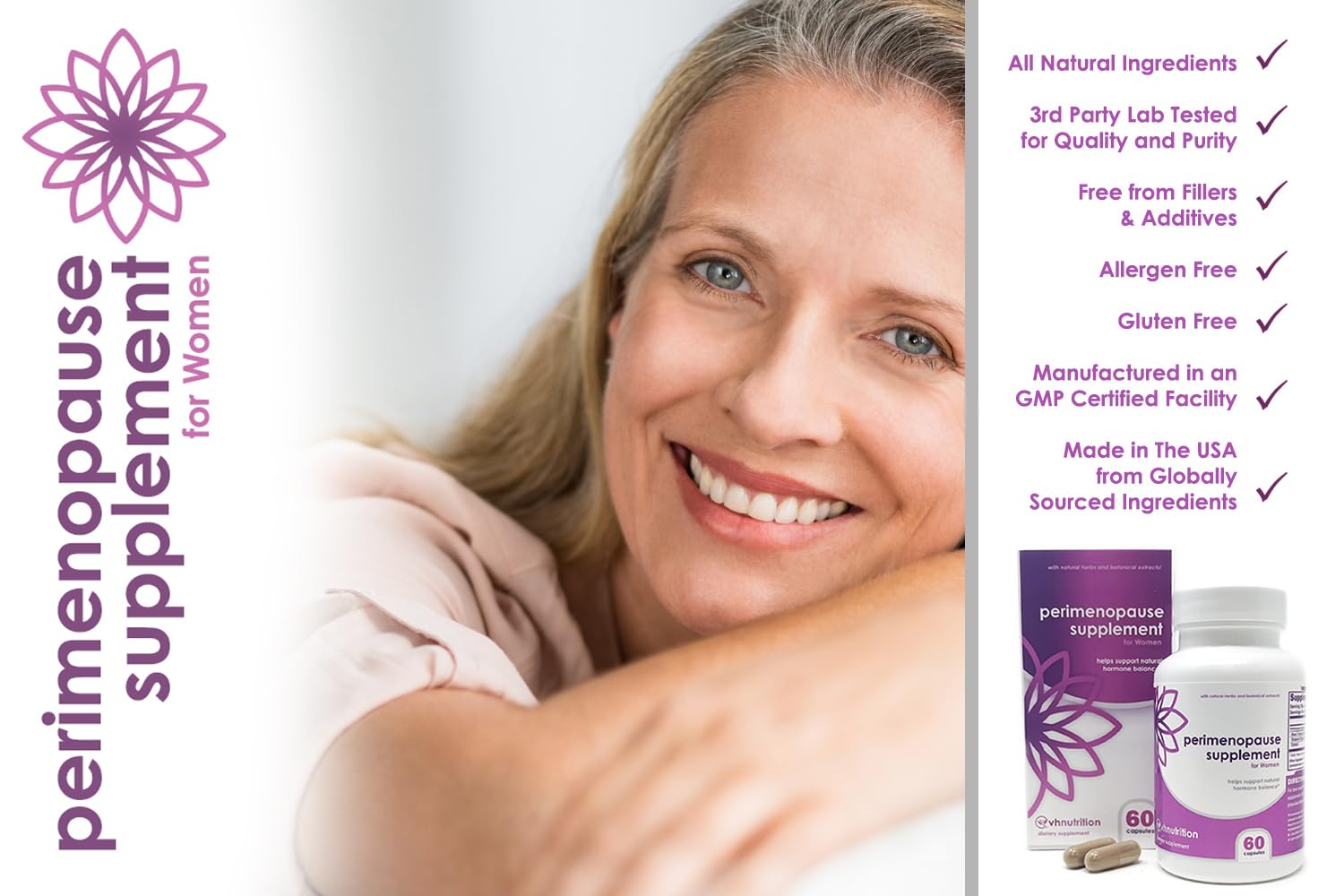 VH Nutrition Perimenopause Supplement for Women | Hot Flash, Mood, and Menstruation Cycle Support | 100% Herbal Formula: Black Cohosh, Vitex, & Shatavari. No Additives, or Fillers VH NutritionBuy Supplements Australia