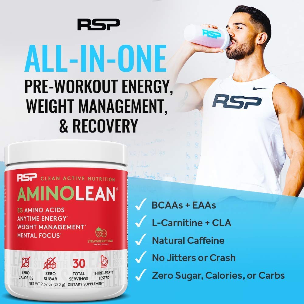 RSP NUTRITION AminoLean Pre Workout Energy (Watermelon 30 Servings) with TrueFit Protein Powder (Vanilla 2 LB)