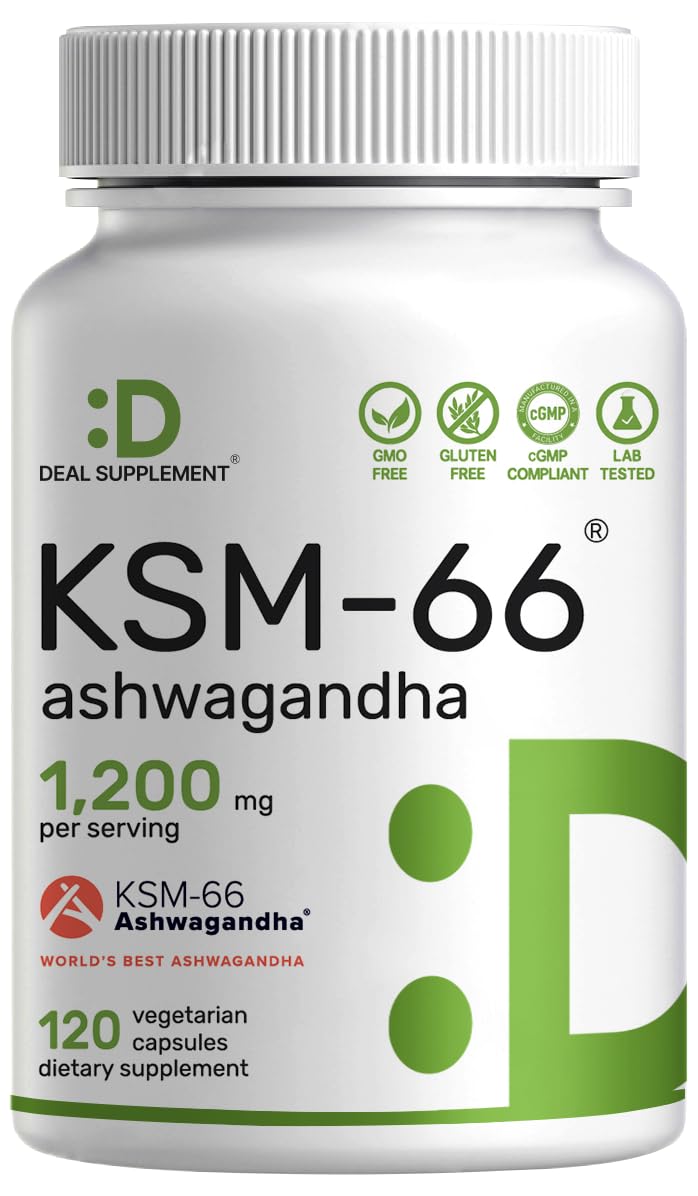 KSM 66 Ashwagandha 1,200mg with Black Pepper, 120 Veggie Capsules – Extra Strength Root Extract – High Absorption – Adaptogenic Supplements for Relaxation, Energy, & Brain Health – Non-GMO DEAL SUPPLEMENTBuy Supplements Australia