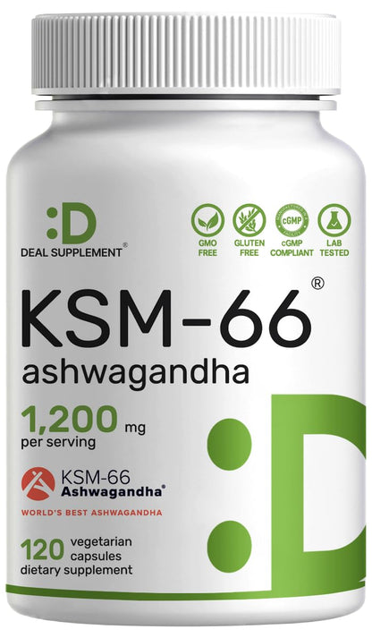 KSM 66 Ashwagandha 1,200mg with Black Pepper, 120 Veggie Capsules – Extra Strength Root Extract – High Absorption – Adaptogenic Supplements for Relaxation, Energy, & Brain Health – Non-GMO DEAL SUPPLEMENTBuy Supplements Australia