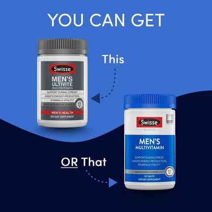 Swisse Ultivite Mens Daily Multivitamins | 50 Vitamins, Antioxidants and Minerals + Adaptogens | Energy, Stress & Immune Support | Mens Vitamins | 120 Tablets SwisseBuy Supplements Australia