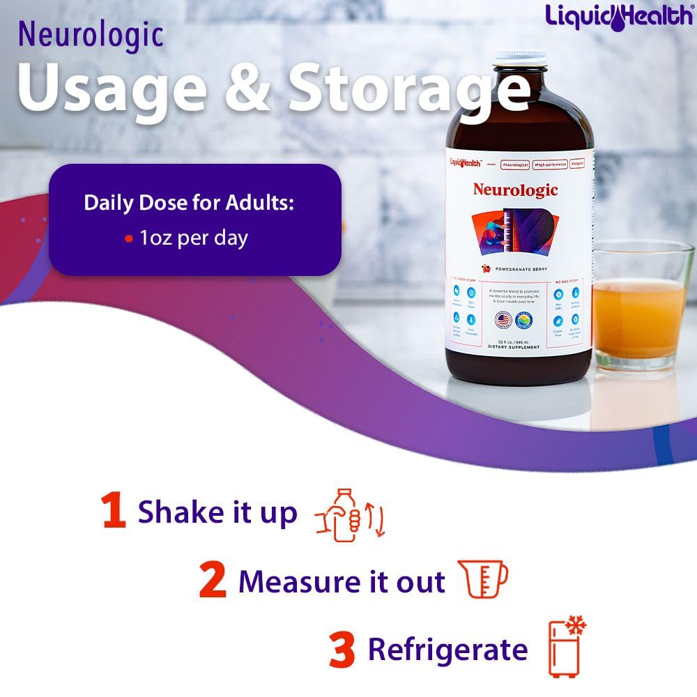 LIQUIDHEALTH Neurologic Focus Supplement - Brain Booster Nootropic Supplement for Cognitive Function, Memory & Focus with Ginkgo Biloba, Choline, L-Theanine & Phosphatidylserine - USA Made (32 oz) LIQUIDHEALTHBuy Supplements Australia