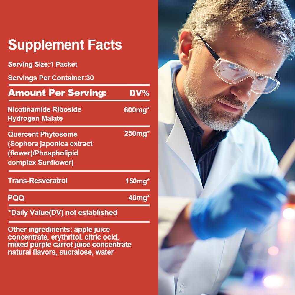 Royalee NAD Supplement 1200mg Synergistic Blend with Nicotinamide Riboside, PQQ & Resveratrol - Premium Anti-Aging Supplement for Cellular Energy, Mental Clarity and Longevity (30 Packets)1 RoyaleeBuy Supplements Australia