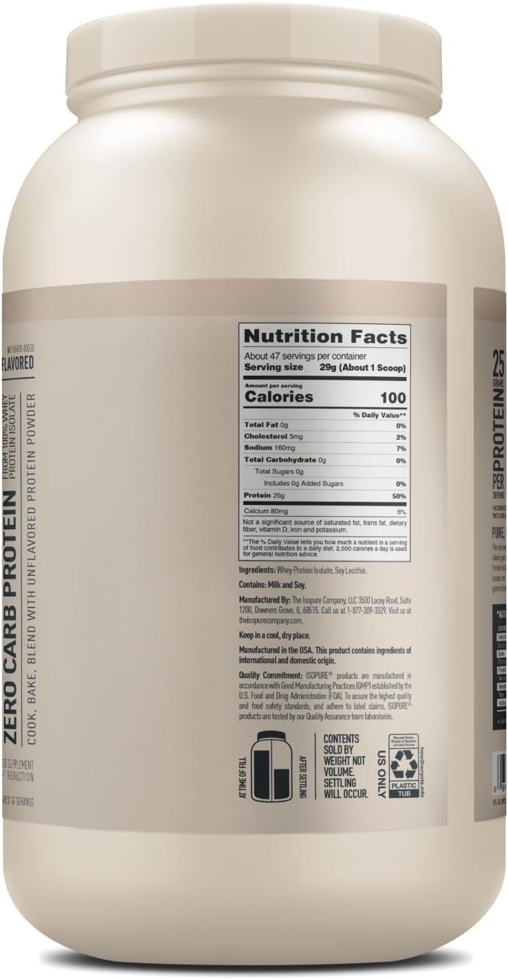Isopure Unflavored Protein, 25g Whey Isolate, Zero Carb & Keto Friendly, 47 Servings IsopureBuy Supplements Australia