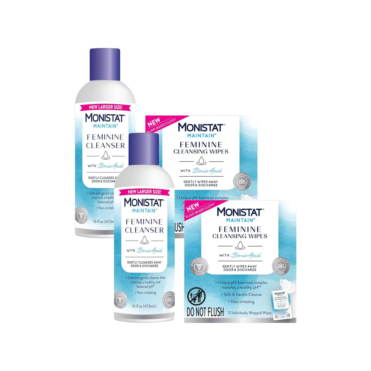 Monistat Boric Acid Feminine Cleanser, (2 Wash & 2 Cloth) Variety Pack MonistatBuy Supplements Australia