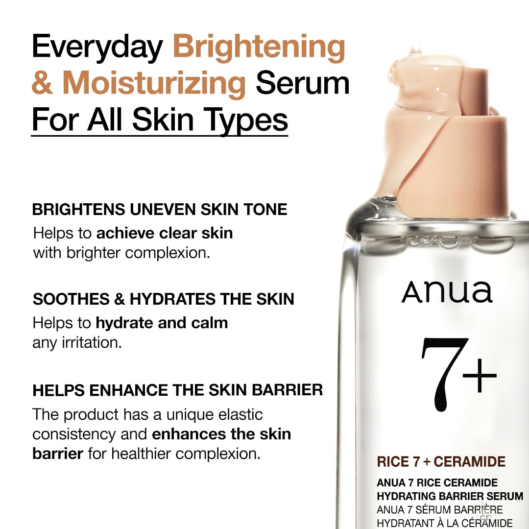 Anua Rice Ceramide 7 Hydrating Barrier Serum, Moisturizing Face Serum, Non-comodogenic, Hyaluronic Acid