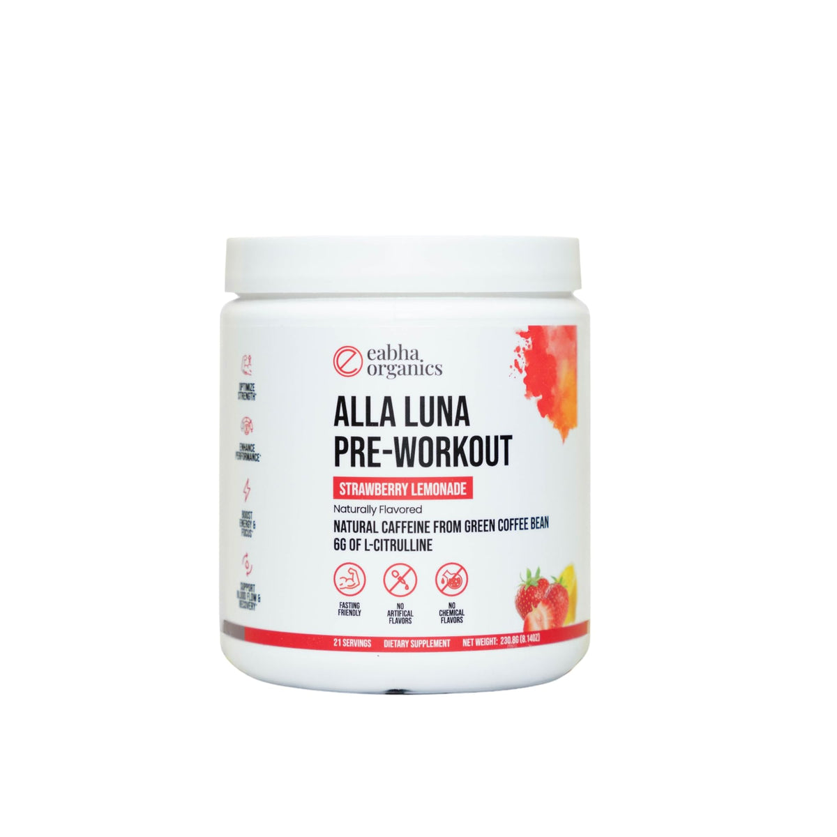 Eabha Organics Alla Luna Pre-Workout - Strawberry Lemonade - to Support Energy, Focus