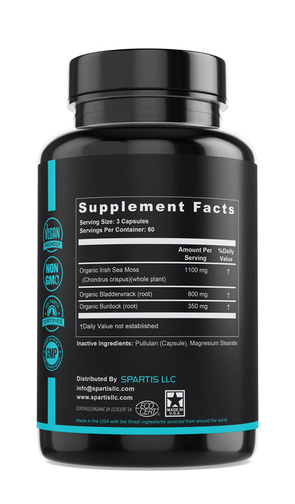 Certified Organic Sea Moss Capsules 2250mg Wildcrafted Irish Sea Moss Burdock Root SPARTISBuy Supplements Australia
