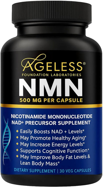 NMN Supplement 500mg Nicotinamide Mononucleotide | Supports NAD+ Levels, Energy, Cognitive Function, Muscle Health & Healthy Body Composition – Capsules (30) Ageless Foundation LaboratoriesBuy Supplements Australia