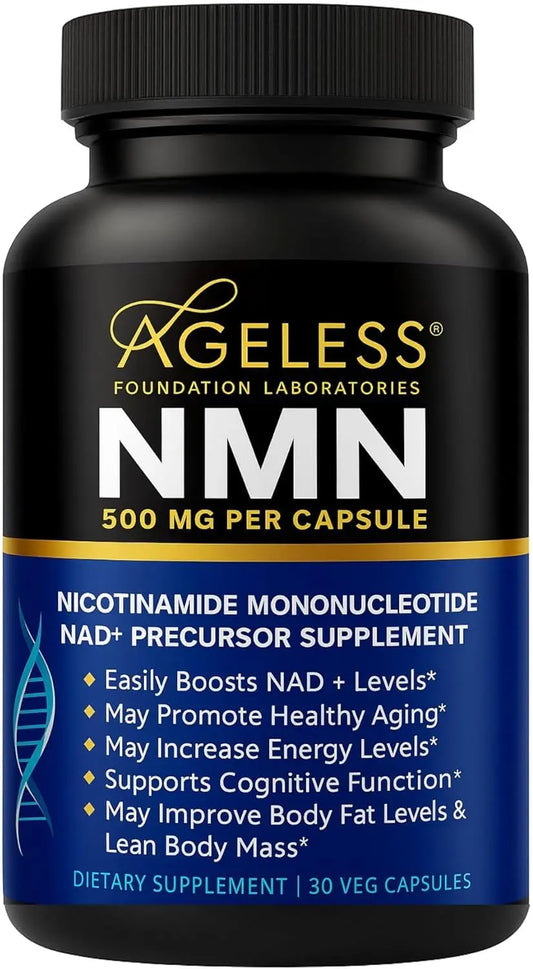 NMN Supplement 500mg Nicotinamide Mononucleotide | Supports NAD+ Levels, Energy, Cognitive Function, Muscle Health & Healthy Body Composition – Capsules (30) Ageless Foundation LaboratoriesBuy Supplements Australia