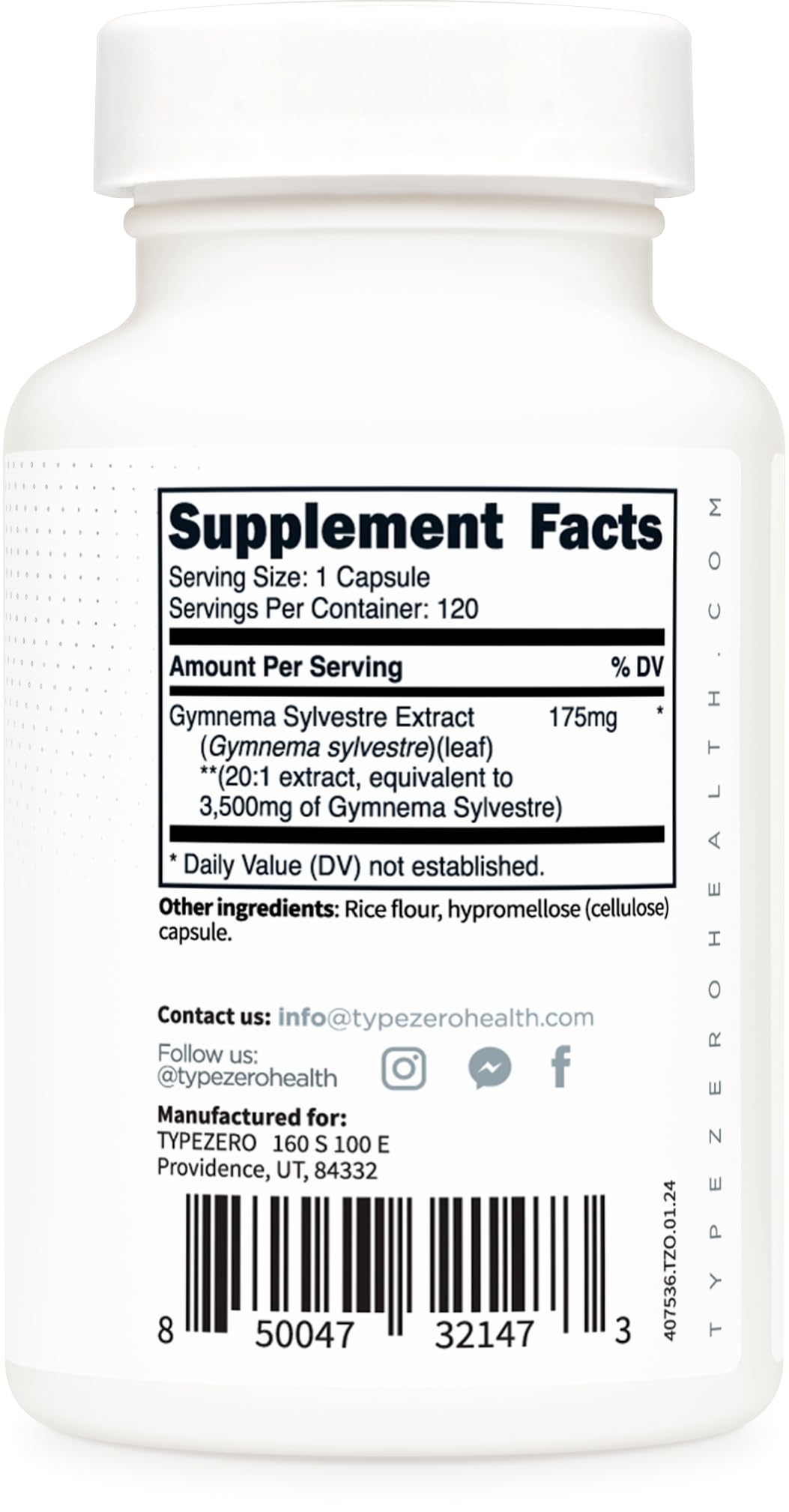 Type Zero Clean Gymnema Sylvestre 3,500mg Equivalent from 175mg of 20:1 Extract Per Serving, 120 Capsules for 120 Servings Per Bottle, Non-GMO. Gluten Free Type ZeroBuy Supplements Australia