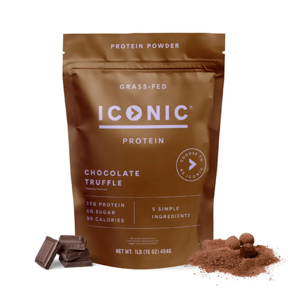 ICONIC Protein Powder, Chocolate Truffle - Sugar Free, Low Carb Protein Powder - Lactose Free, Gluten Free, Non-GMO - 20g Grass Fed Whey & Casein Protein