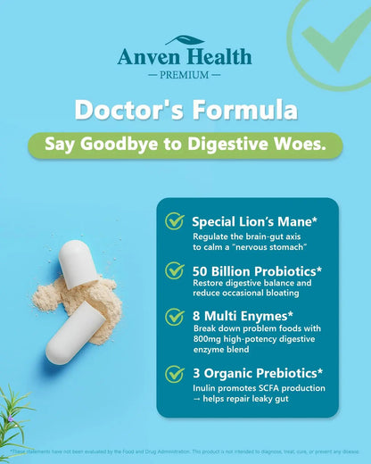 Anven Health 800mg Digestive Enzymes for Men and Women with Probiotics & Prebiotics, 8 Key Enzymes, Protease, Amylase & Lipase | 180 Capsules - A 60-Day Supply for Bloating & Gas Relief - Non-GMO Anven Health buy supplements Au