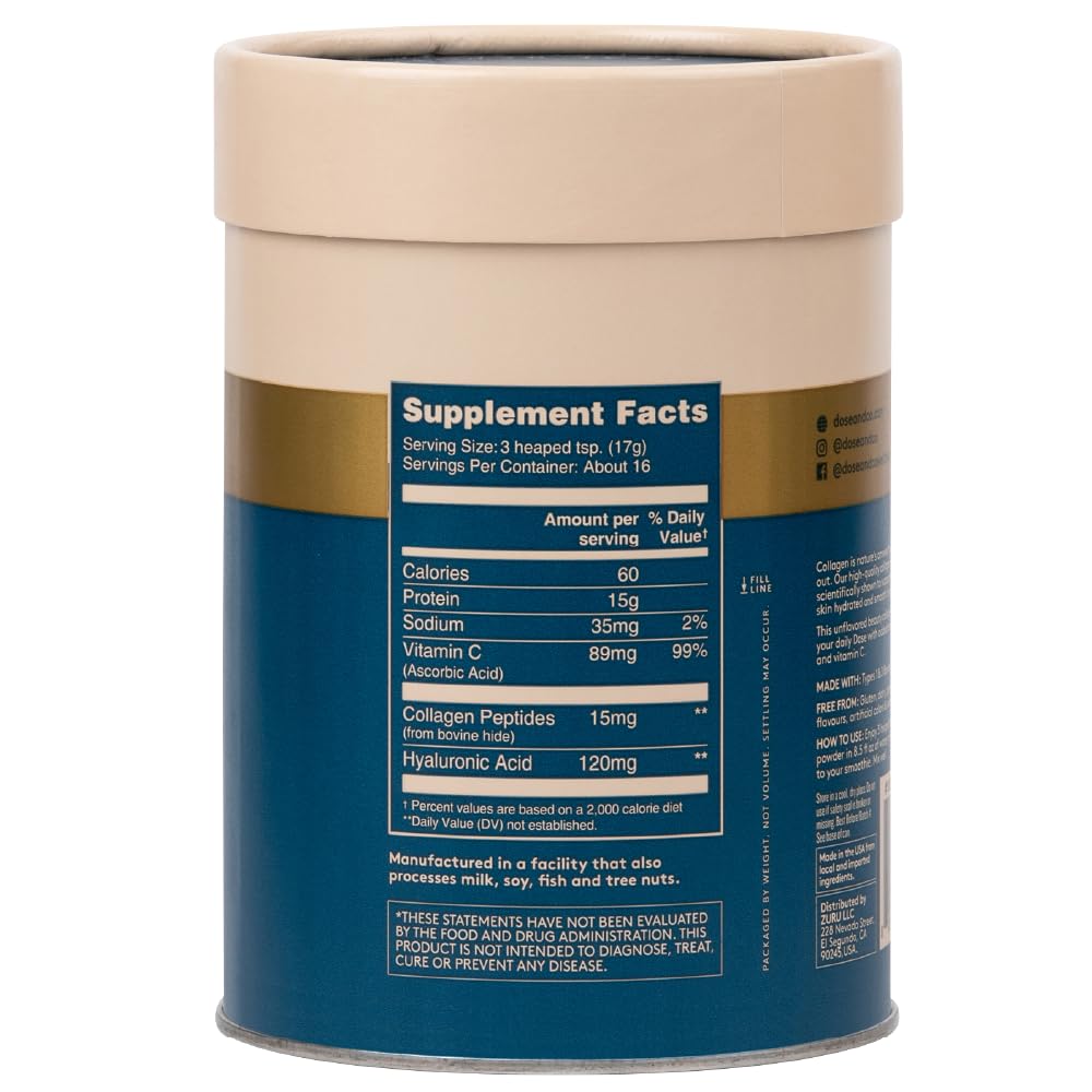 Dose & Co Beauty Collagen with Hyaluronic Acid and Vitamin C, Unflavoured - 255g Powder Supplement DOSE & COBuy Supplements Australia