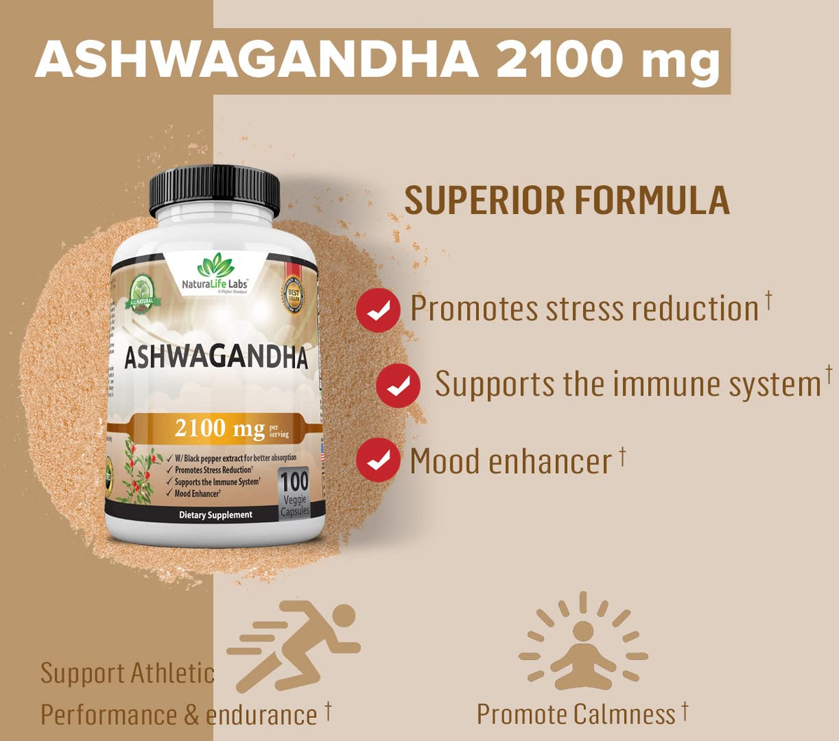 Organic Ashwagandha 2,100 mg - 100 Vegan Capsules Pure Organic Ashwagandha Powder NaturaLife Labs A Higher StandardBuy Supplements Australia