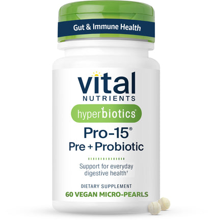 Hyperbiotics Vital Nutrients Pro-15 Prebiotics and Probiotics for Women and Men | 15 Science Backed Strains | Supports Occasional Constipation