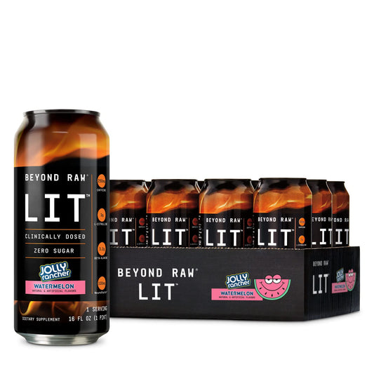 BEYOND RAW LIT On The Go | Ready to Drink Cans | Contains Caffeine, L-Citrulline, Beta-Alanine, and Nitric Oxide | Jolly Rancher Watermelon | 12 Count BEYOND RAWBuy Supplements Australia