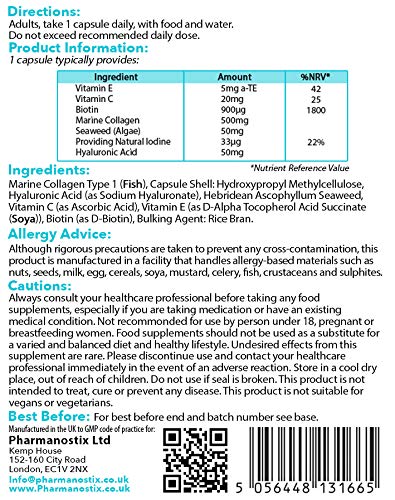 Marine Collagen with Hyaluronic Acid & Seaweed - 60 Capsules - Skin, Hair & Nails Formula PharmanostixBuy Supplements Australia