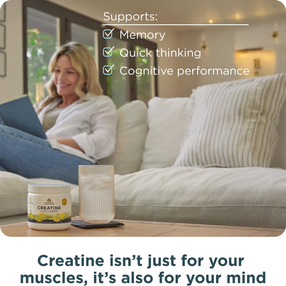 Ancient Nutrition Creatine + Collagen – Muscle Strength, Lean Body Mass, Joint Comfort & Cognitive Support – Includes 5g Creatine Monohydrate for Women + Electrolytes, Lemon, 30 Servings Ancient NutritionBuy Supplements Australia