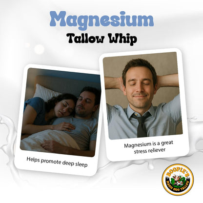 Magic Moo Magnesium Whipped Tallow Skincare for sore muscles, sleep, muscle and period cramps, stress, relaxation & more. Topical magnesium that works. Boopie's Magic Moo TallowBuy Supplements Australia