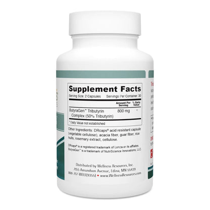 Wellness Resources Tributyrin Plus Postbiotic Supplement for Gut Health with High Absorption ButyraGen Tributyrin Complex (800mg per Two Capsules, 60 Veggie Capsules) Wellness ResourcesBuy Supplements Australia