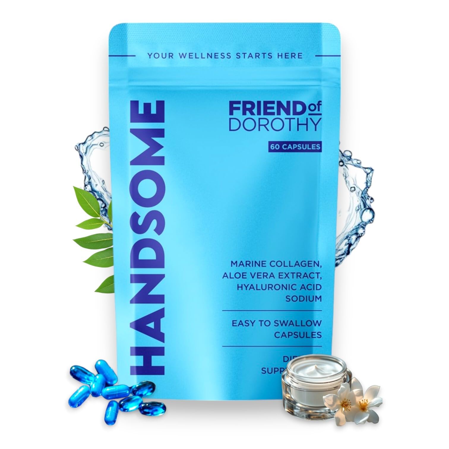 FRIEND OF DOROTHY, Handsome, Marine Collagen Tablets Enhanced with Aloe Vera, Hydrolyzed Collagen Supplements for Men, 60 Capsules per Pouch FRIEND OF DOROTHY buy supplements Au