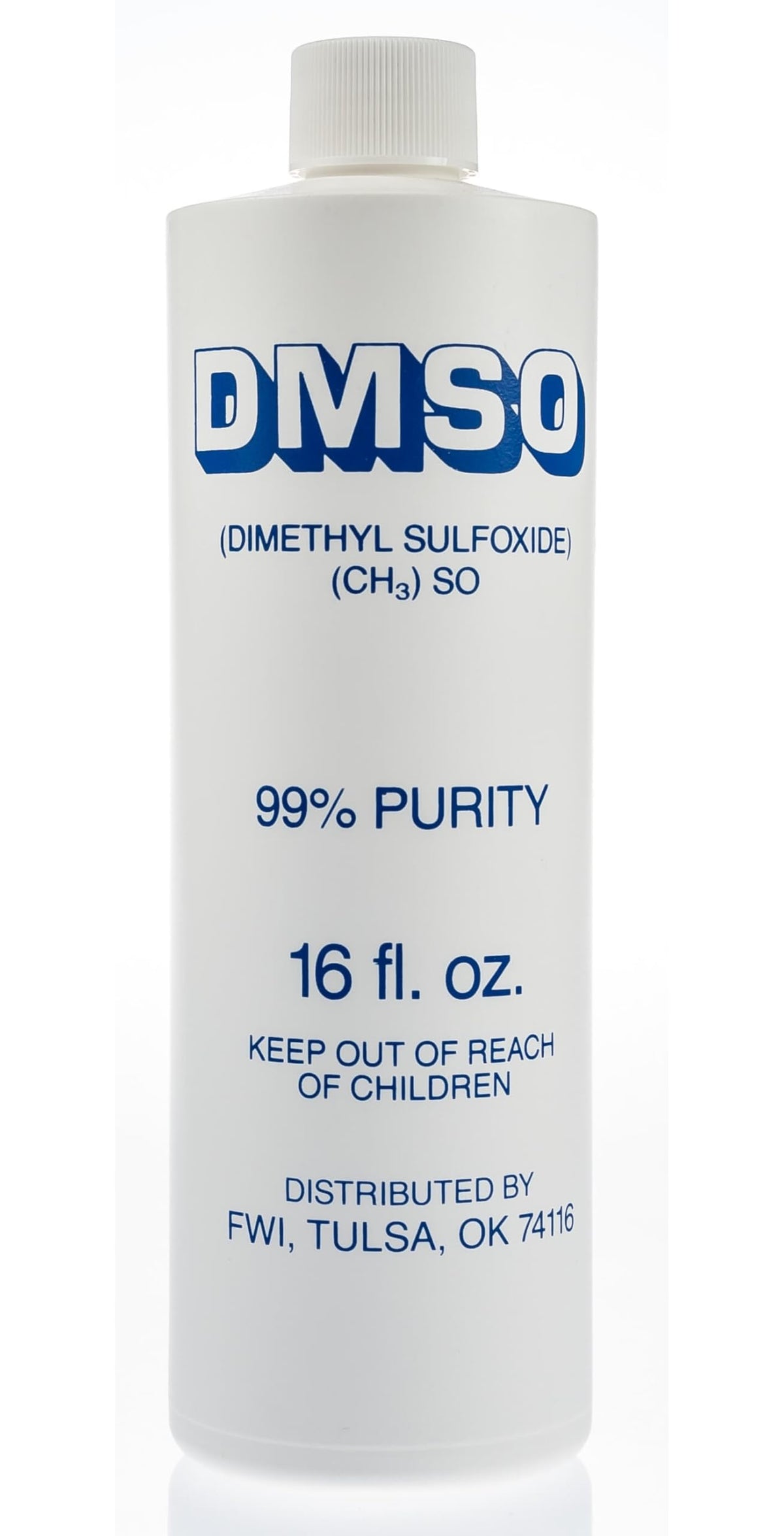 Bottle of DMSO with 99% purity label on a white background